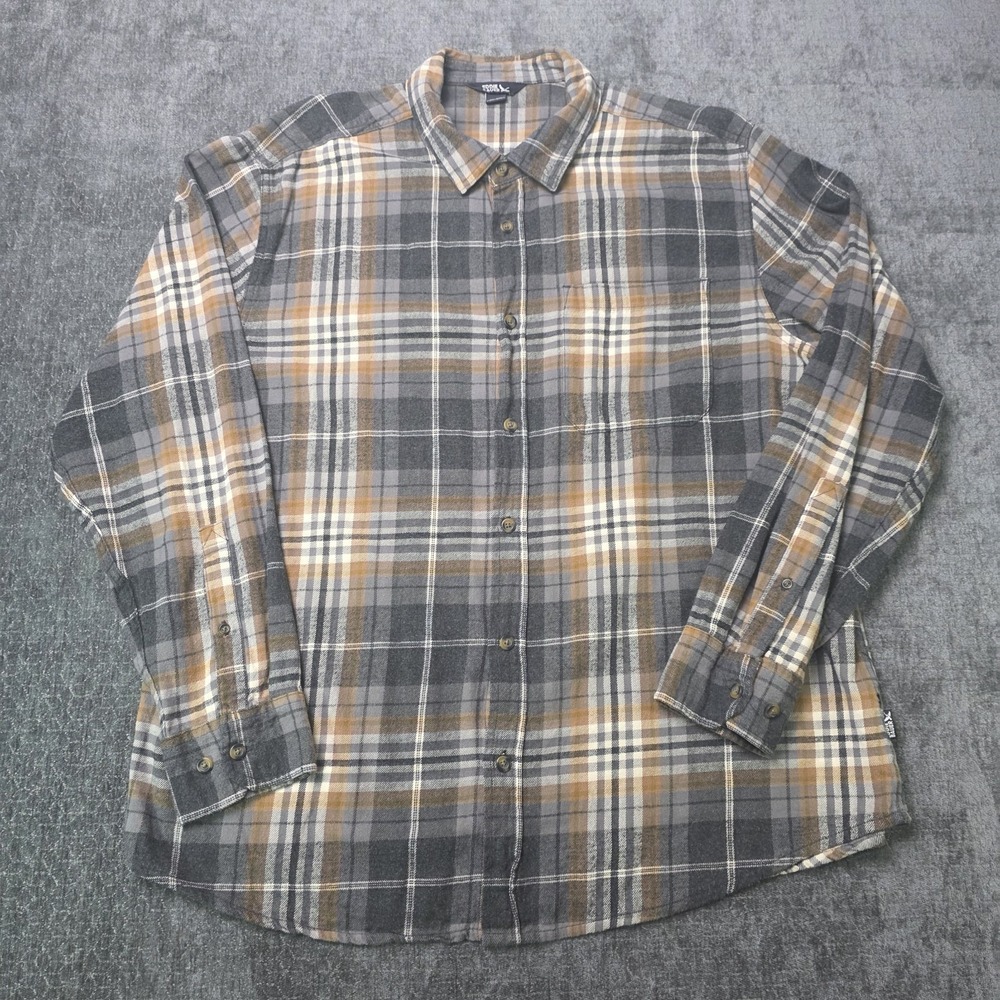 Eddie Bauer Plaid Flannel Shirt Mens XXL Gray Tan Cotton Outdoor Hiking 2XL